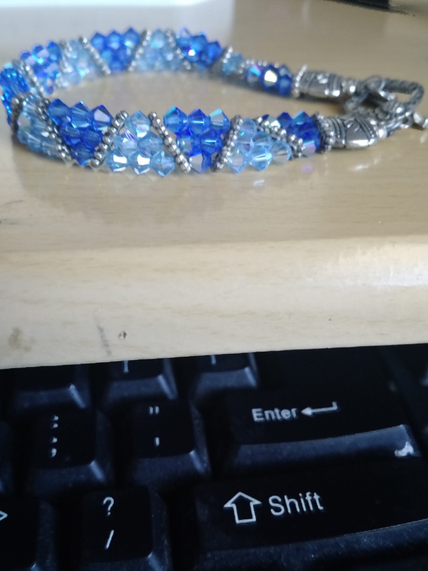 Fake Toggle Austrian Crystal Blue Bracelet