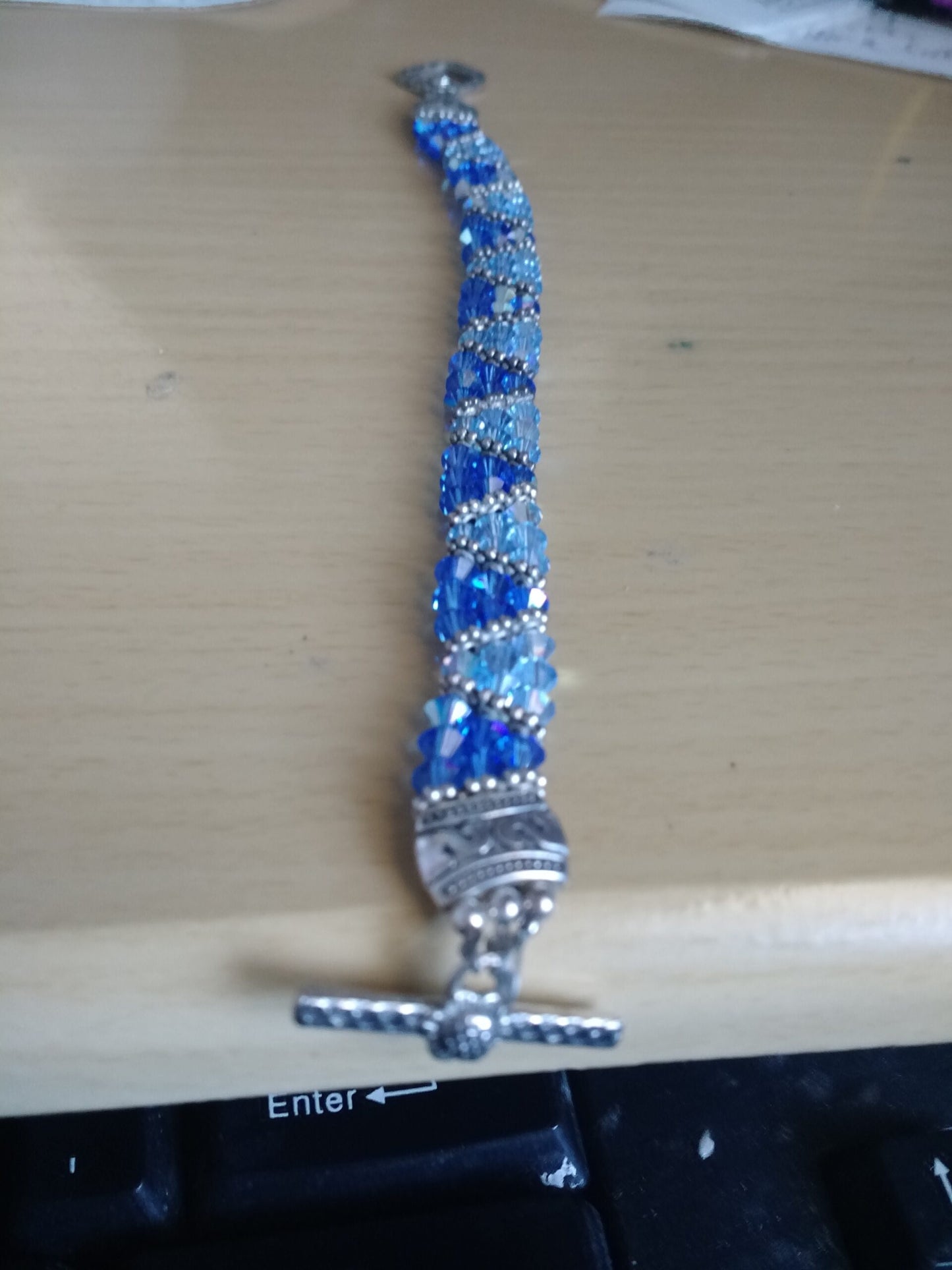 Fake Toggle Austrian Crystal Blue Bracelet