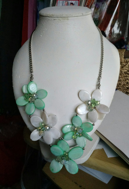 Mint & Ivory Flower Statement Necklace