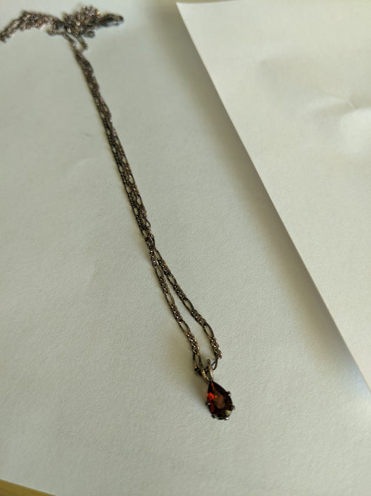 Long Chain Garnet Pendant Necklace