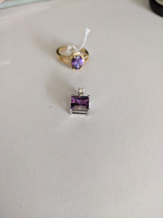 Large Amethyst Large Ring and Pendant-Ring Size 9