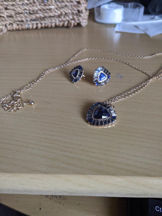 Vintage Long Blue Rhinestone Necklace Set
