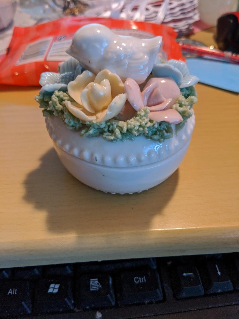 White Porcelain White Chick with Flowers Container