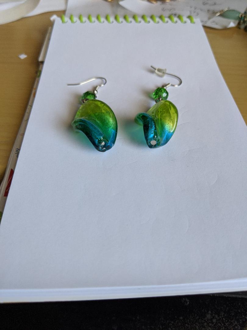 Green/Blue Glass Wire Earrings