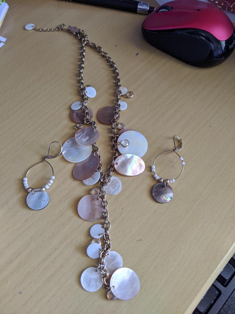 Brown and Ivory Disc Shell Necklace Set