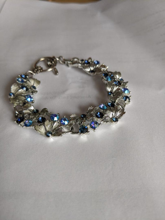 Vintage Flower Blue Rhinestone Bracelet