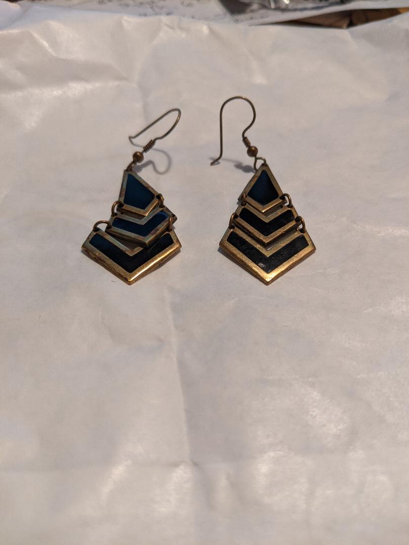 Triangle Black and Gold Earrings