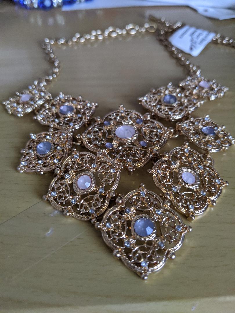 Gold Colored Rhinestone Statement Necklace