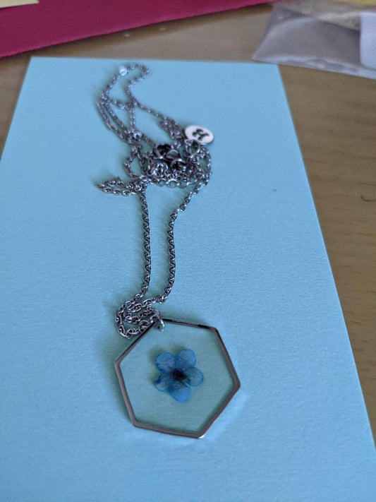 Tiny Blue Flower Pendant Necklace-NEW