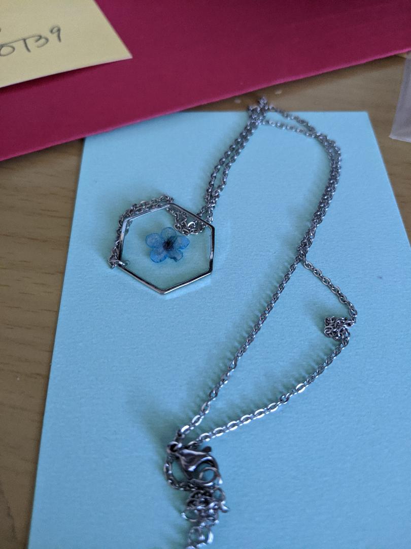 Tiny Blue Flower Pendant Necklace-NEW