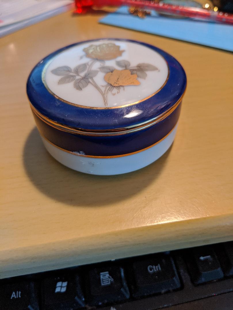 Glass Navy & White Round Container