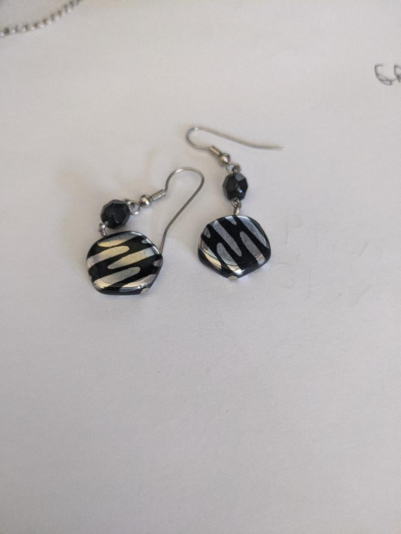 Black and Silver Plastic Beaded Earrings